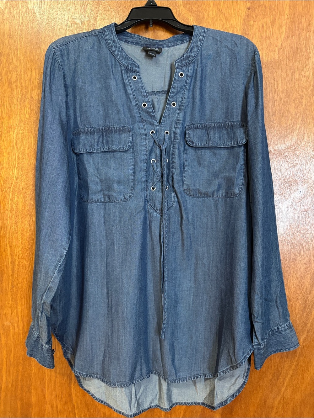 a.n.a Blue Chambray Jean Lace-Up shirt L NWT